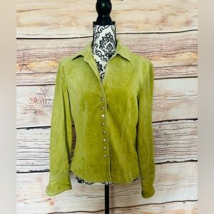 Live a Little Women’s Vintage Green Long Sleeve Snap Suede Jacket Size M
